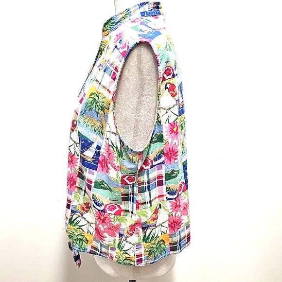 Alfred Dunner Vibrant Tropical Print Cropped and Tied Button Down Women's Top 16 - Picture 3 of 12